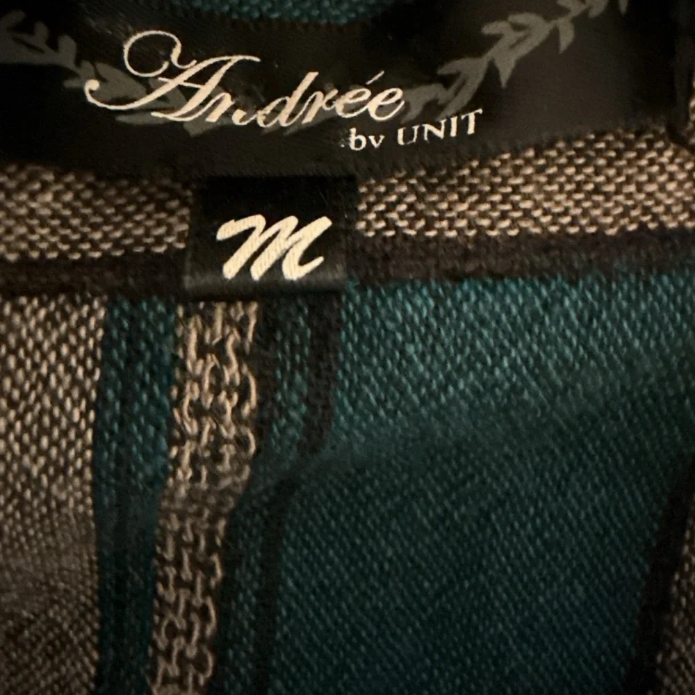 Andrée By Unit Teal Stripe Embroidered Longline Medium Shirt Jacket Boho Luxe - Picture 3 of 7